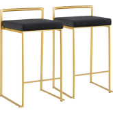 Fuji 26" Counter Stool in Black Velvet & Gold Metal (Set of 2)